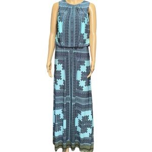 LONDON TIMES Summer Maxi Dress Women's Size 6 Sleeveless Black Green Print